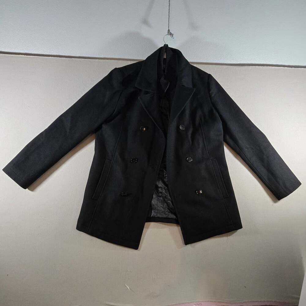 Kenneth Cole Womens Wool Peacoat Medium Black Double Breasted